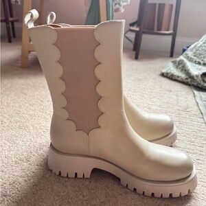 Cream Scalloped Boots